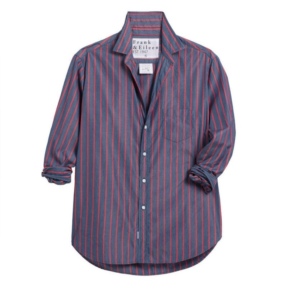 Frank & Eileen Navy Shirt with Red Pinstripes